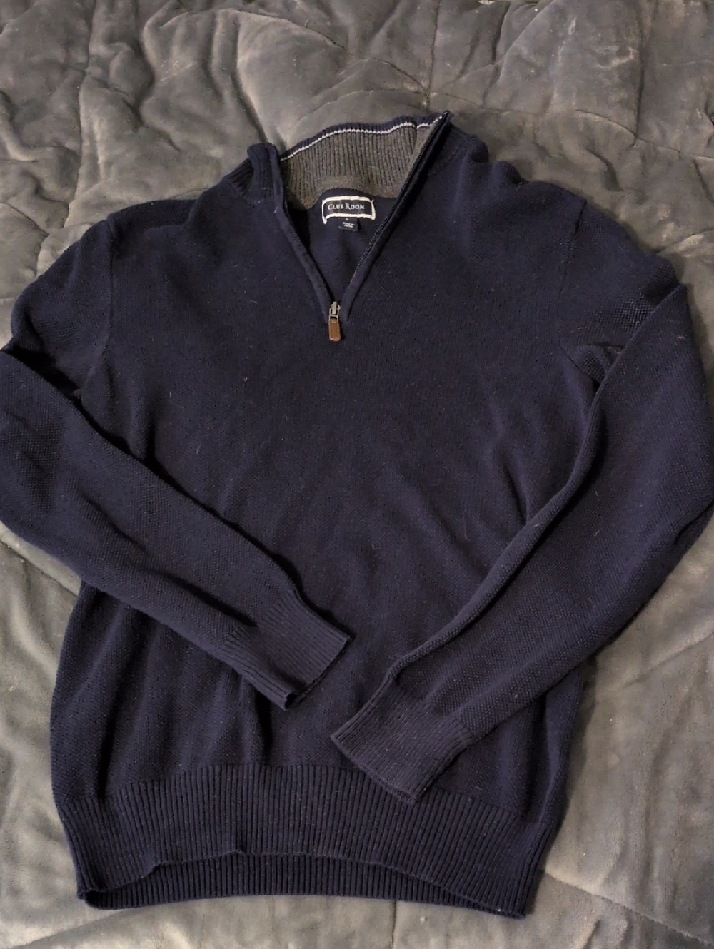Club Room Men’s Navy Zip-Up Half Collar Sweater